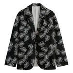 Black And White Monstera Pattern Print Men's Cotton Blazer