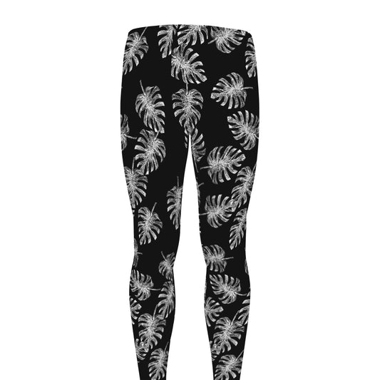 Black And White Monstera Pattern Print Men's leggings
