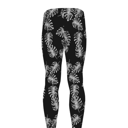 Black And White Monstera Pattern Print Men's leggings