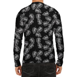 Black And White Monstera Pattern Print Men's Long Sleeve Rash Guard