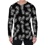 Black And White Monstera Pattern Print Men's Long Sleeve T-Shirt