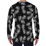 Black And White Monstera Pattern Print Men's Long Sleeve T-Shirt