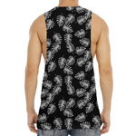 Black And White Monstera Pattern Print Men's Muscle Tank Top