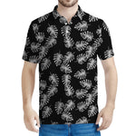 Black And White Monstera Pattern Print Men's Polo Shirt