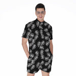 Black And White Monstera Pattern Print Men's Rompers