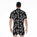 Black And White Monstera Pattern Print Men's Rompers