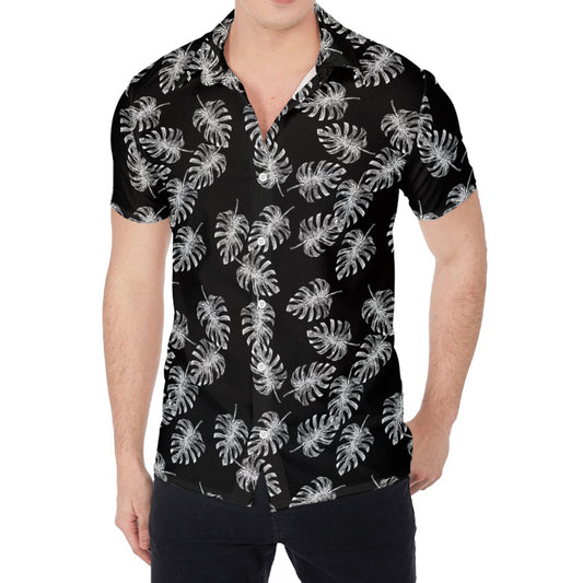 Black And White Monstera Pattern Print Men's Shirt