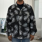 Black And White Monstera Pattern Print Men's Shirt Jacket