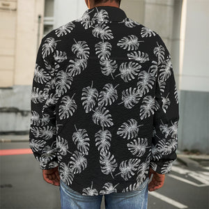 Black And White Monstera Pattern Print Men's Shirt Jacket