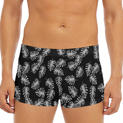 Black And White Monstera Pattern Print Men's Short Boxer Briefs