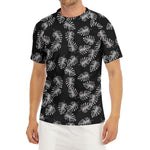 Black And White Monstera Pattern Print Men's Short Sleeve Rash Guard