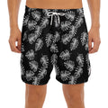 Black And White Monstera Pattern Print Men's Split Running Shorts