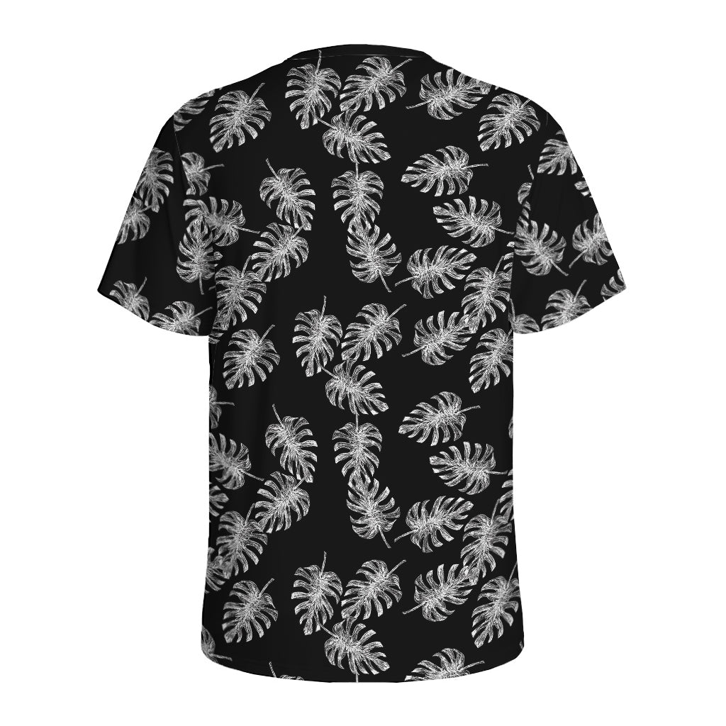Black And White Monstera Pattern Print Men's Sports T-Shirt