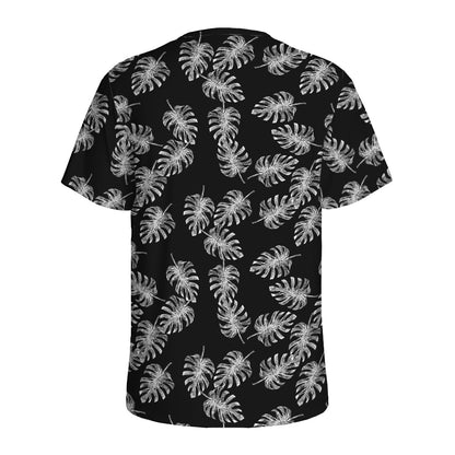Black And White Monstera Pattern Print Men's Sports T-Shirt