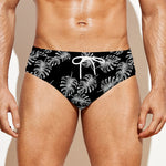 Black And White Monstera Pattern Print Men's Swim Briefs