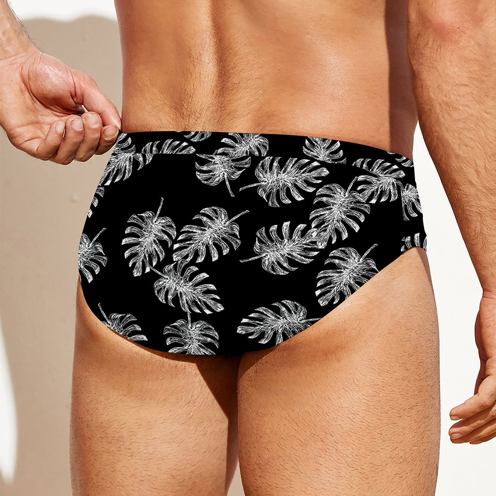 Black And White Monstera Pattern Print Men's Swim Briefs