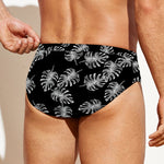 Black And White Monstera Pattern Print Men's Swim Briefs