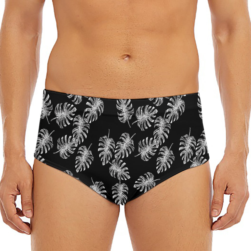 Black And White Monstera Pattern Print Men's Triangle Swim Briefs