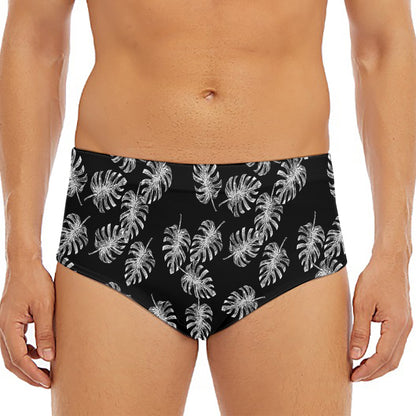 Black And White Monstera Pattern Print Men's Triangle Swim Briefs