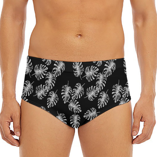 Black And White Monstera Pattern Print Men's Triangle Swim Briefs