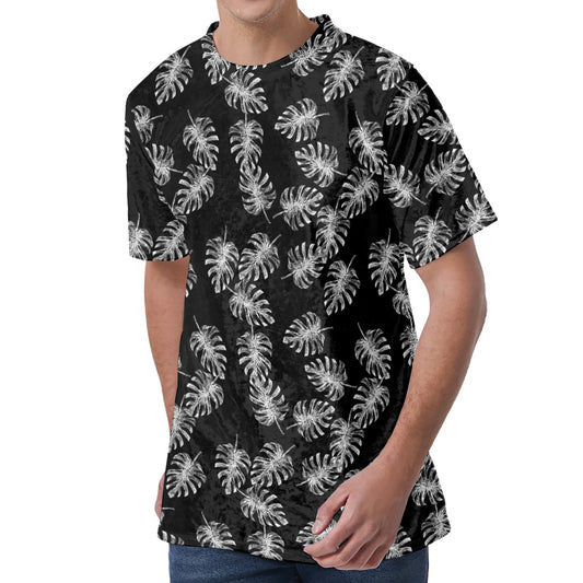 Black And White Monstera Pattern Print Men's Velvet T-Shirt