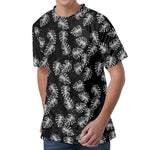 Black And White Monstera Pattern Print Men's Velvet T-Shirt