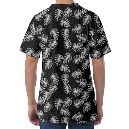 Black And White Monstera Pattern Print Men's Velvet T-Shirt