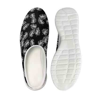 Black And White Monstera Pattern Print Mesh Casual Shoes