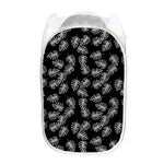 Black And White Monstera Pattern Print Mesh Laundry Hamper
