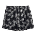 Black And White Monstera Pattern Print Mesh Shorts