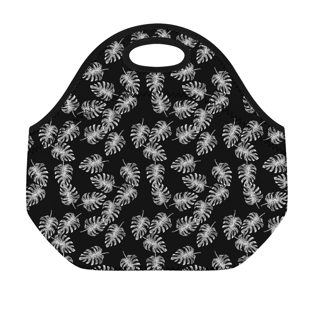 Black And White Monstera Pattern Print Neoprene Lunch Bag