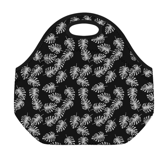 Black And White Monstera Pattern Print Neoprene Lunch Bag