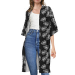 Black And White Monstera Pattern Print Open Front Beach Cover Up