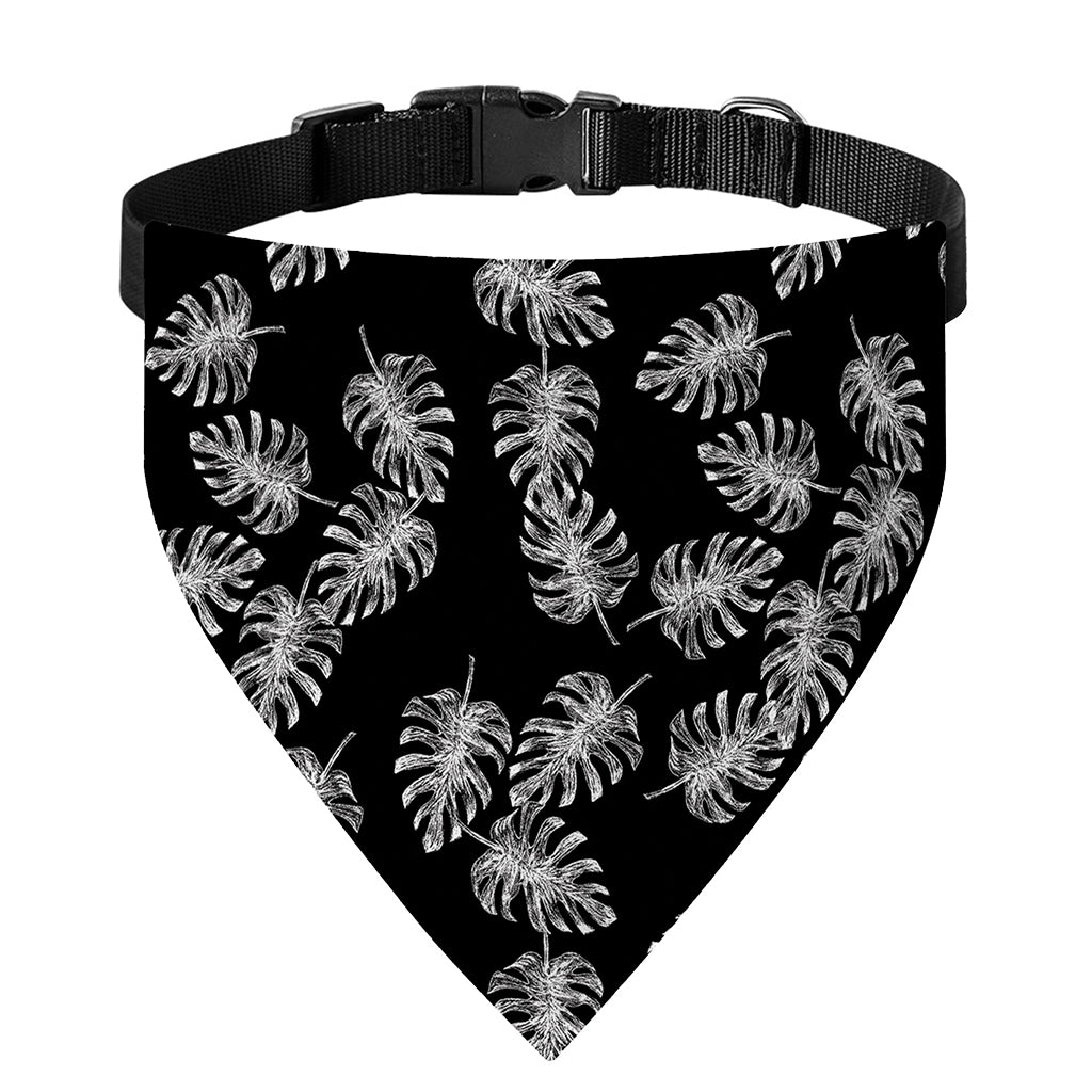 Black And White Monstera Pattern Print Over The Collar Dog Bandana