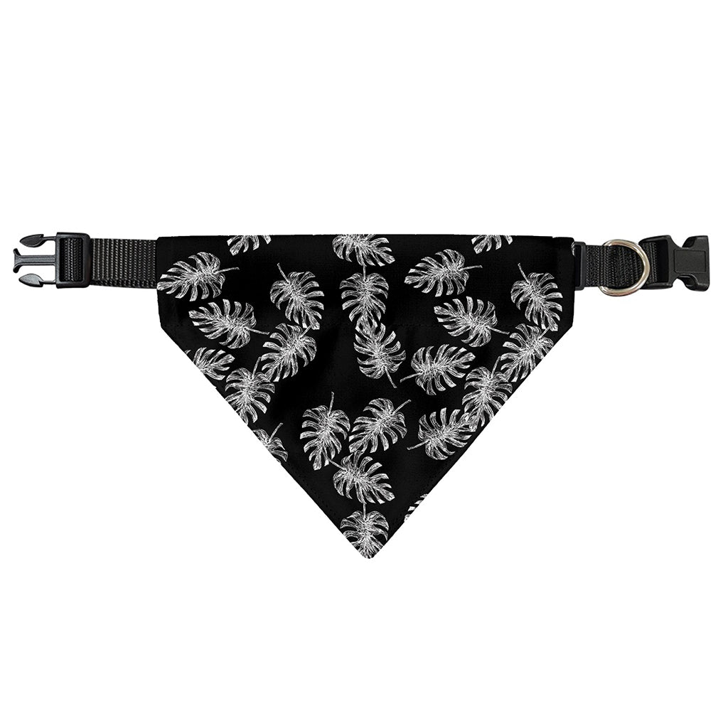 Black And White Monstera Pattern Print Over The Collar Dog Bandana