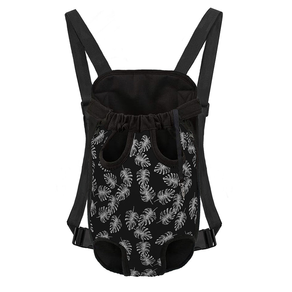 Black And White Monstera Pattern Print Pet Carrier Backpack
