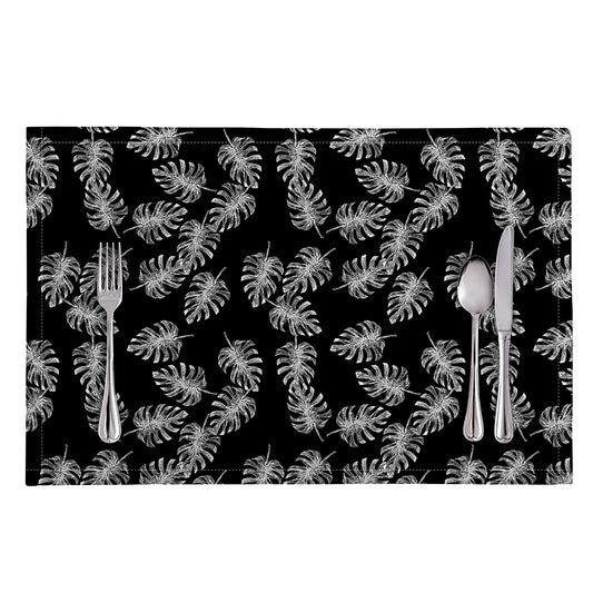 Black And White Monstera Pattern Print Placemat