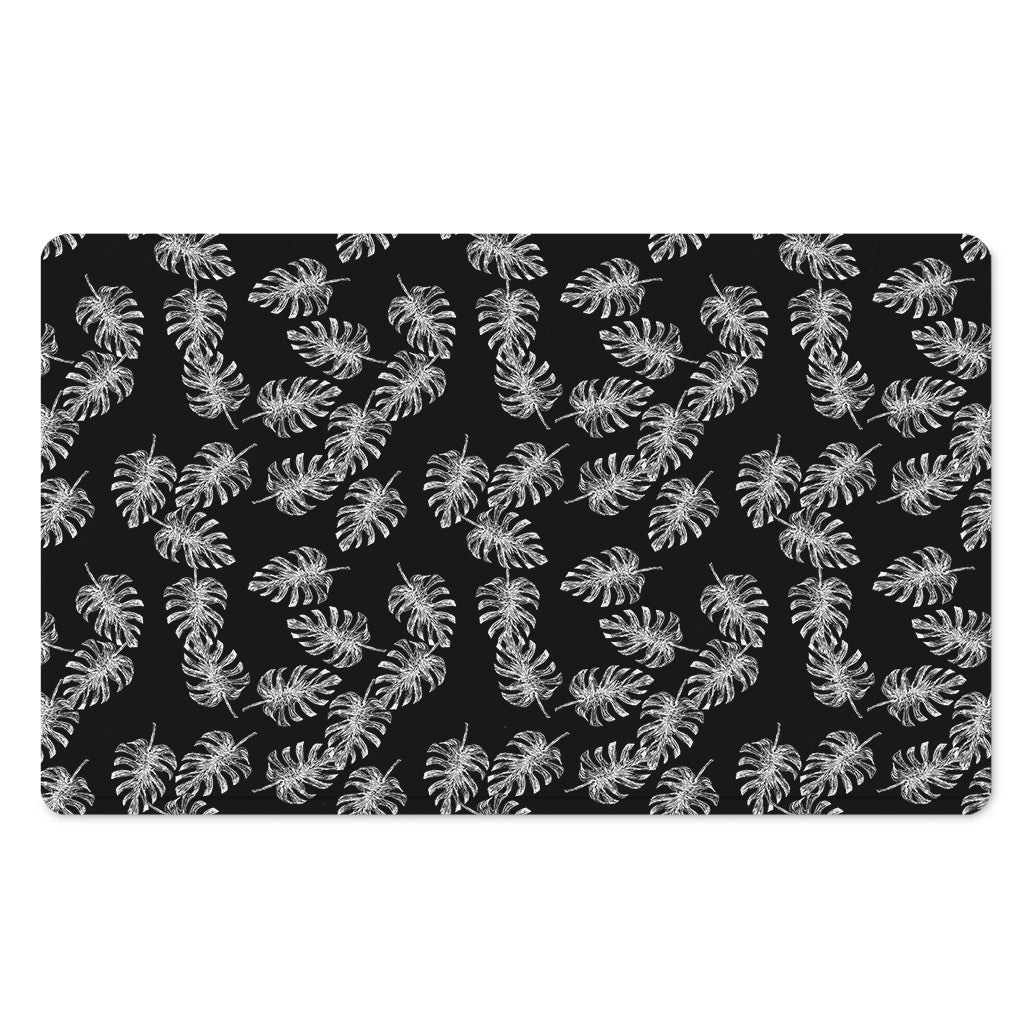 Black And White Monstera Pattern Print Polyester Doormat