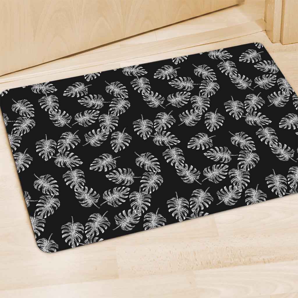 Black And White Monstera Pattern Print Polyester Doormat