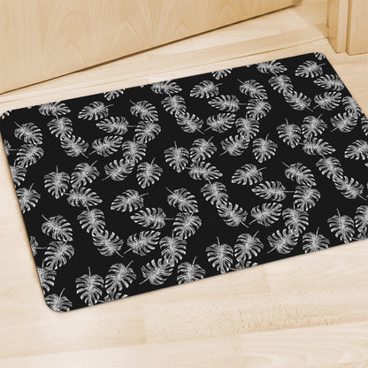 Black And White Monstera Pattern Print Polyester Doormat