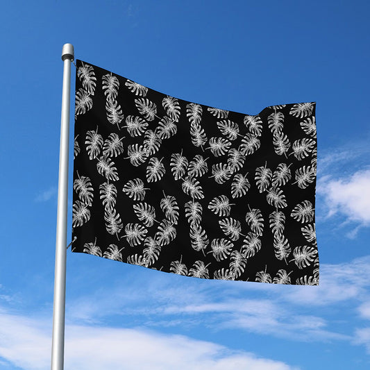 Black And White Monstera Pattern Print Polyester Flag