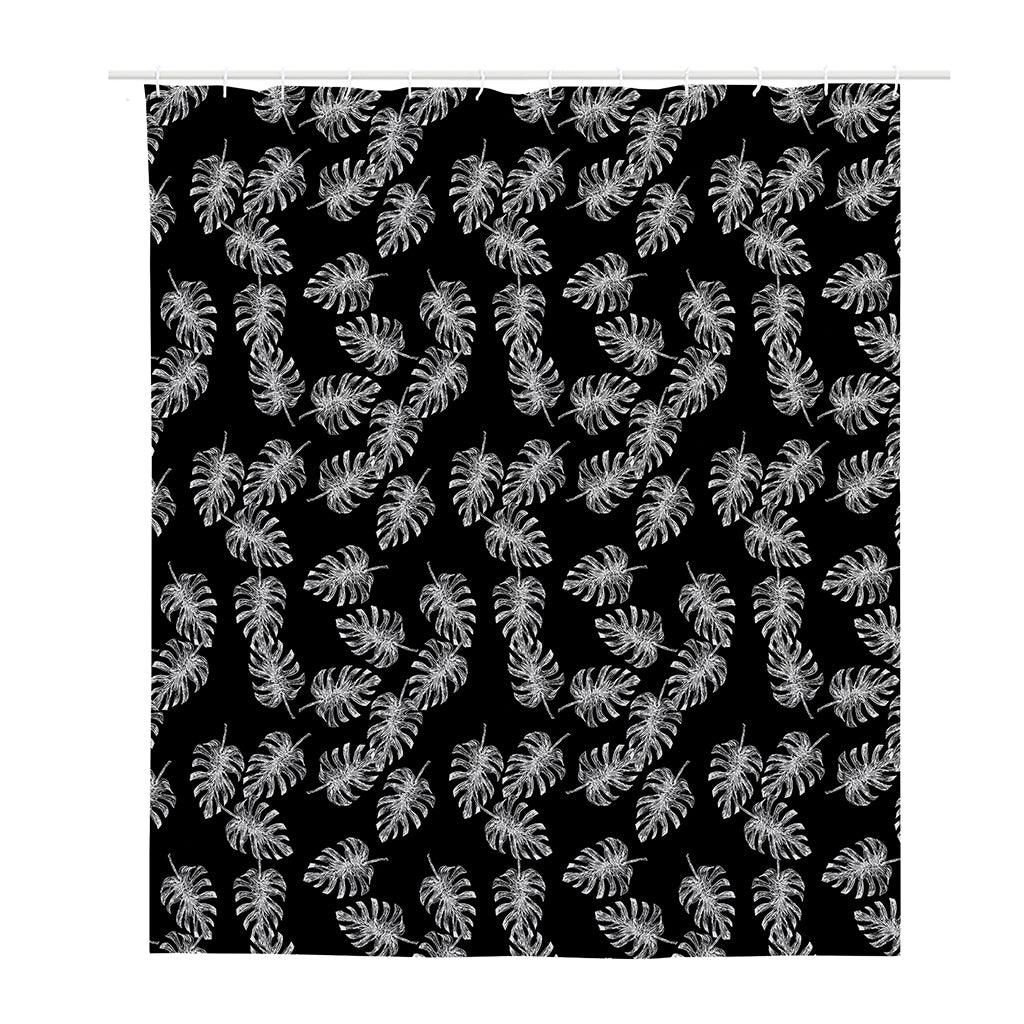Black And White Monstera Pattern Print Polyester Shower Curtain