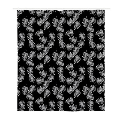 Black And White Monstera Pattern Print Polyester Shower Curtain