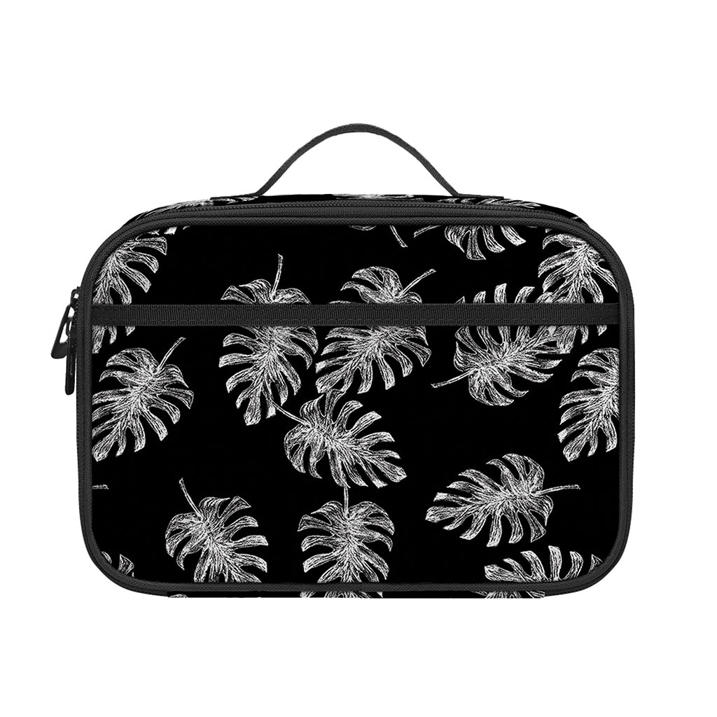 Black And White Monstera Pattern Print Portable Lunch Bag