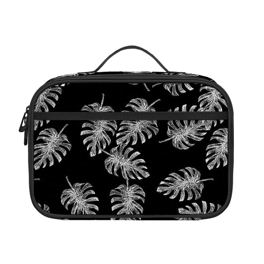 Black And White Monstera Pattern Print Portable Lunch Bag