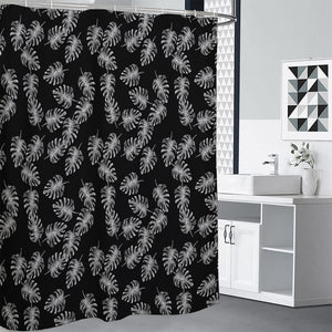 Black And White Monstera Pattern Print Premium Shower Curtain