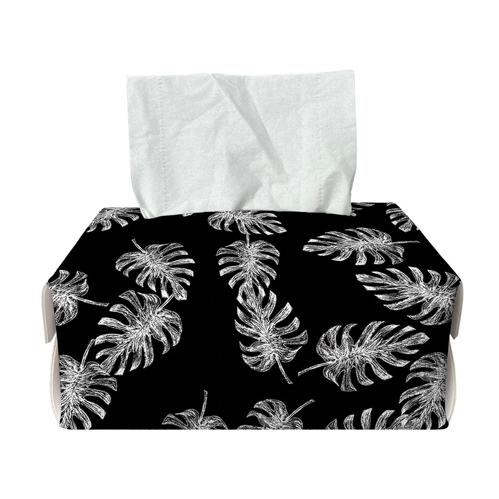 Black And White Monstera Pattern Print Rectangle Tissue Box Cover
