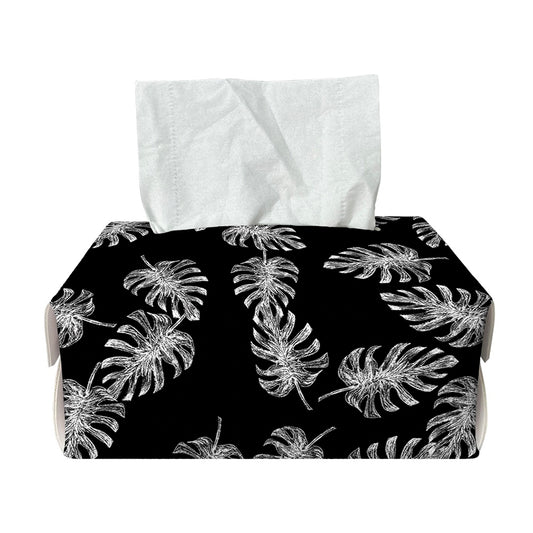 Black And White Monstera Pattern Print Rectangle Tissue Box Cover