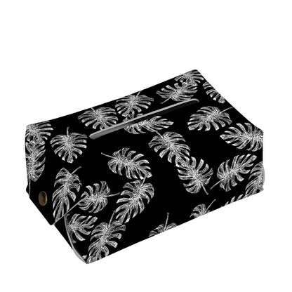 Black And White Monstera Pattern Print Rectangle Tissue Box Cover