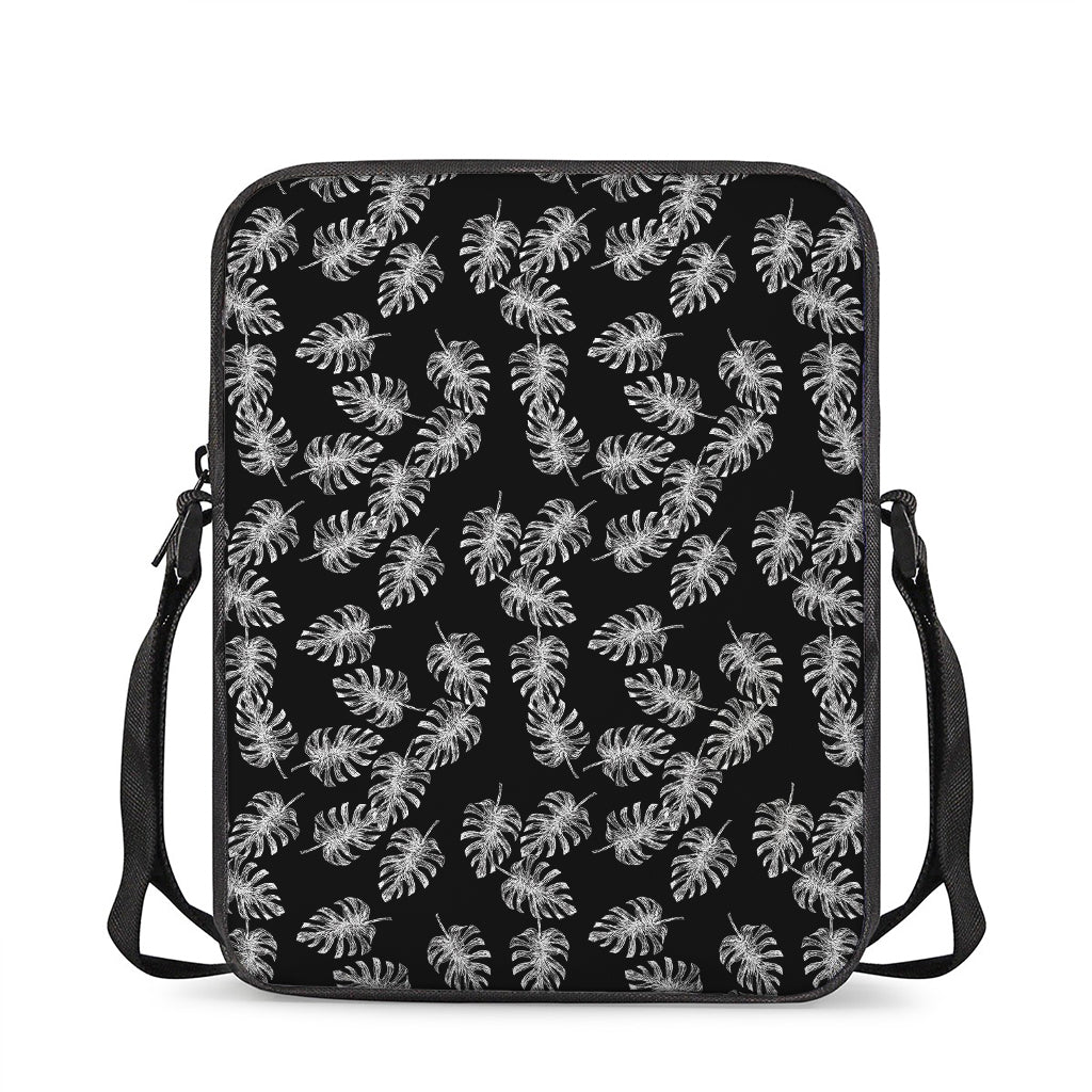 Black And White Monstera Pattern Print Rectangular Crossbody Bag